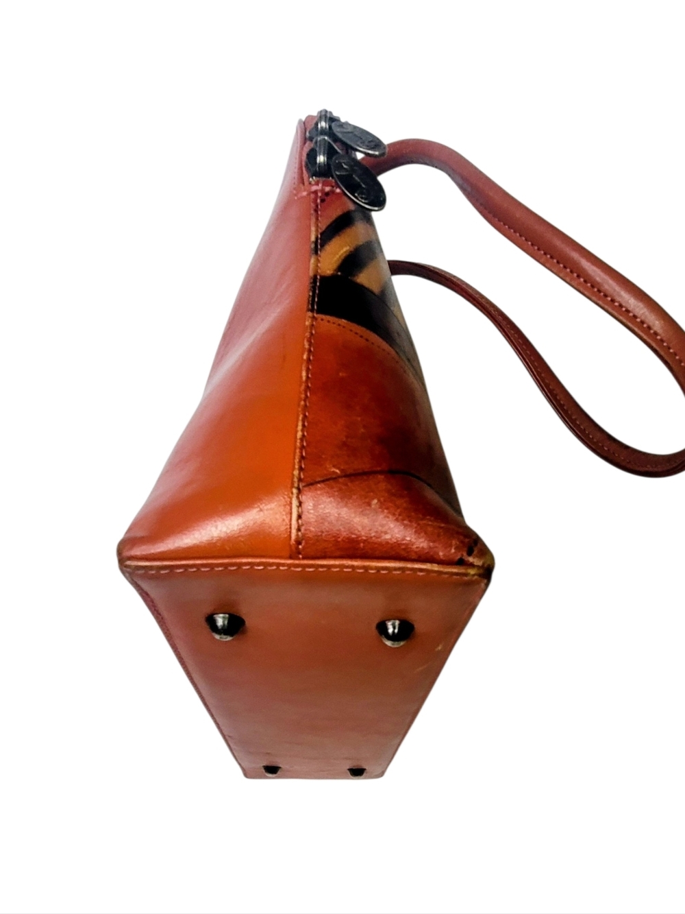 Bambas Cognac Leather Satchel Bag with Abstract Design - Picture 3 of 7
